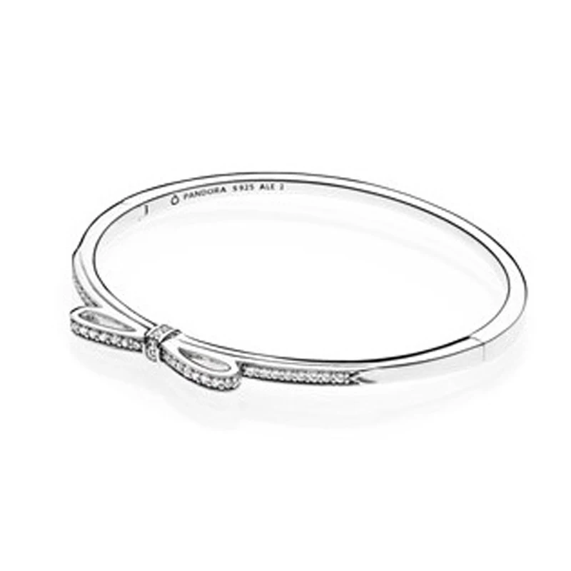

2019 Hot Sale 925 Sterling Silver Bracelet Heart-shaped Sparkling Bow Tie Fits Pandora Charm Bracelet Diy Feminine Jewelry Gift
