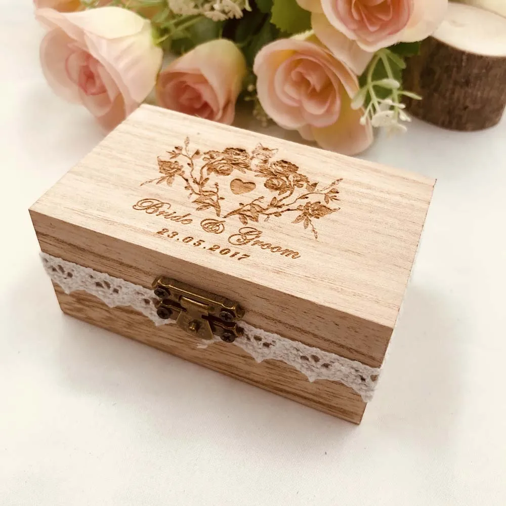 Personalized Wedding Ring Bearer Box, Cat wedding ring box with flower,Wood Custom Engraved Ring Box Wedding Ring Holder Box1
