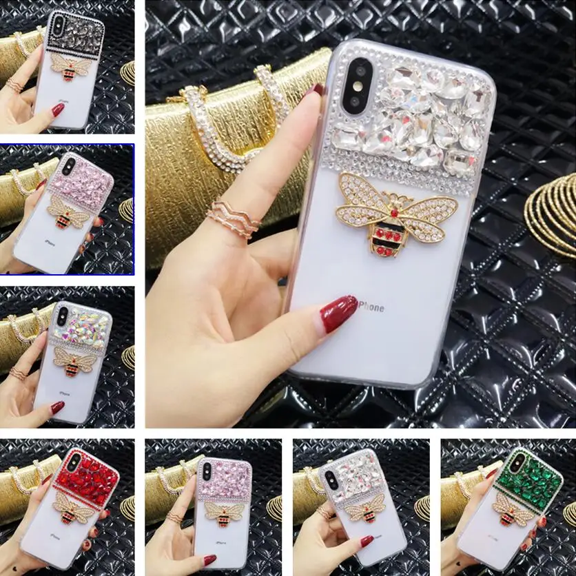 Luxury Gem Metal Bee Rhinestone Soft Phone Cases For SamsungS5 S6 S7 S8 S9 S10 PLUS Fashion Fundas NOTE5 8 9Back Cover Coque | Мобильные
