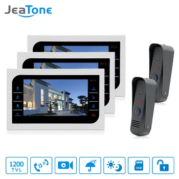 

JeaTone Video Door Phone Intercom System 10" Color Touch Button Metal panel Monitor & 1200TVL IR Doorbell Camera Home Kit 3v2