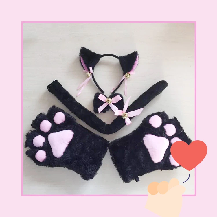 新到着 3 セット猫耳豪華な足の爪手袋テールリボンアニメコスプレ衣装冬暖かい女性の女性の手袋