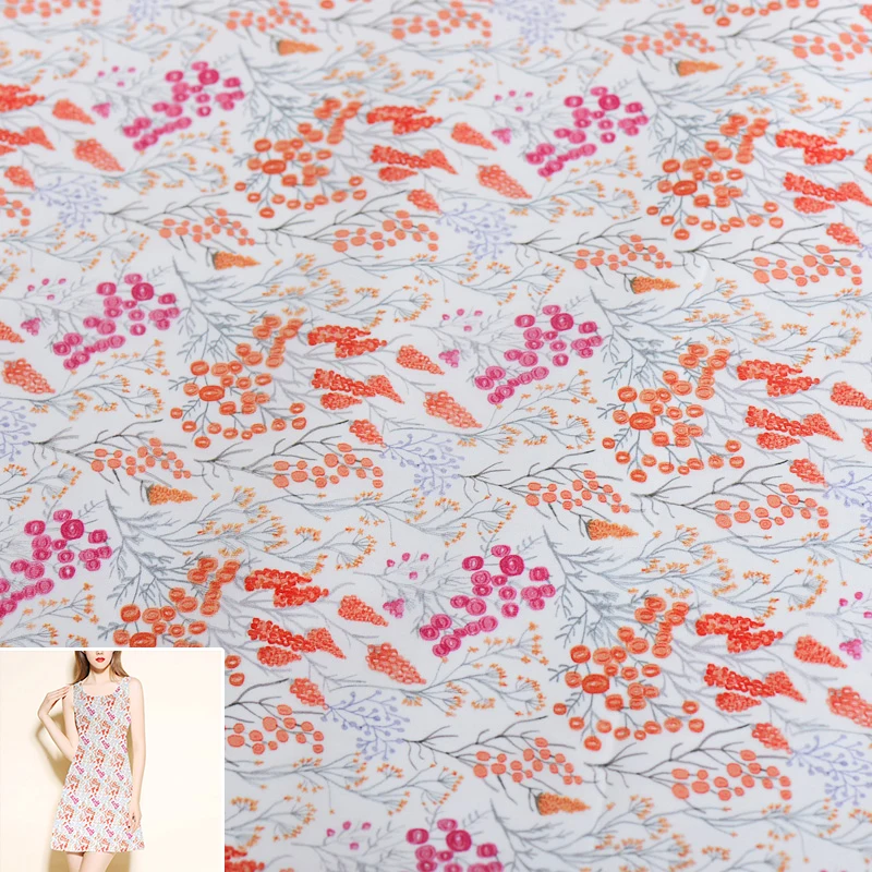 

50x112cm/piece Orange Rose Red Quietly Elegant Flower 100% Real Silk Fabric Cloth For Manual Dress Clothing DIY Sewing Patchwork