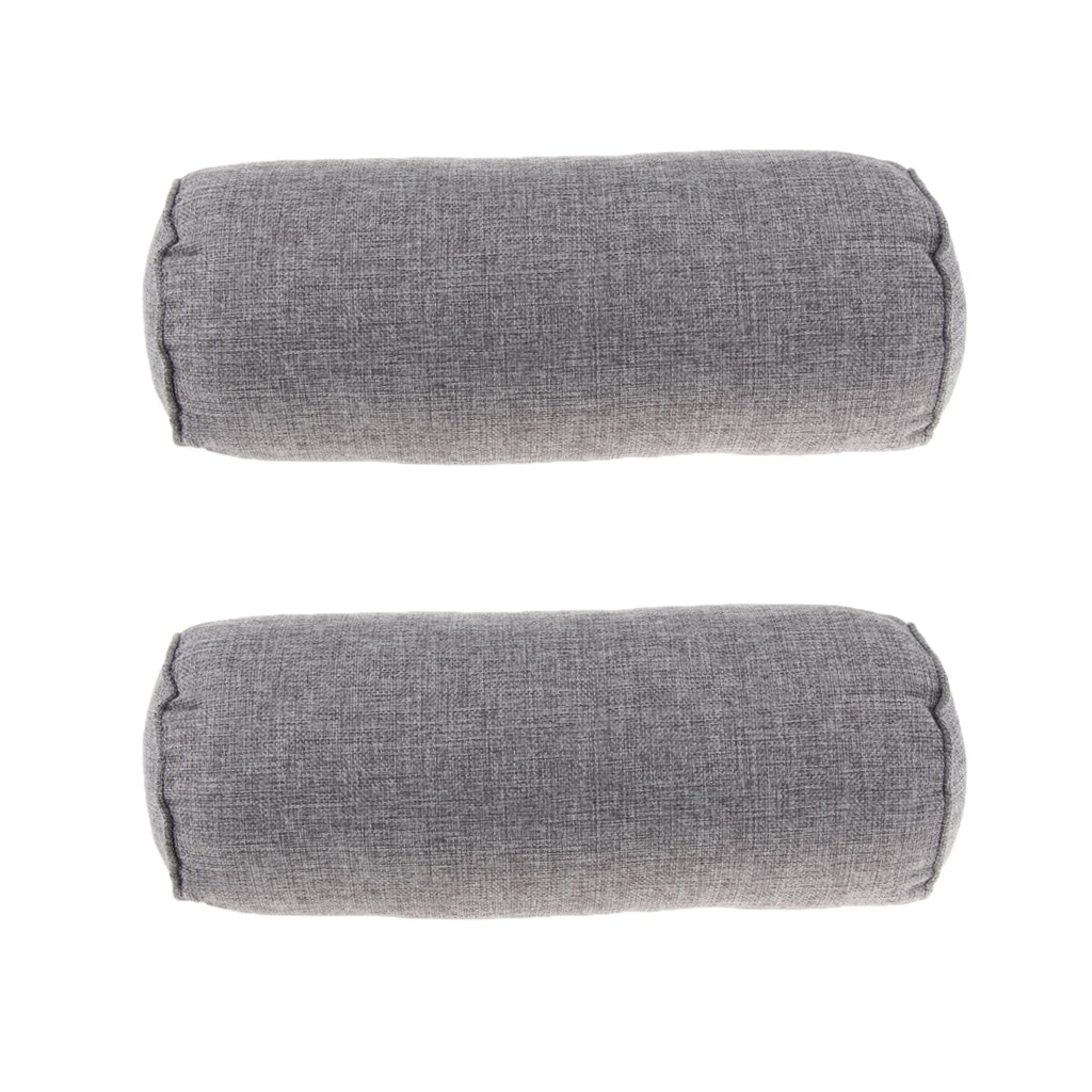 2PCS Comfort Gray Car Neck Pillow, Cervical Round Roll Office Chair Bolster Headrest Cushion, Back Shoulder Lumbar Support
