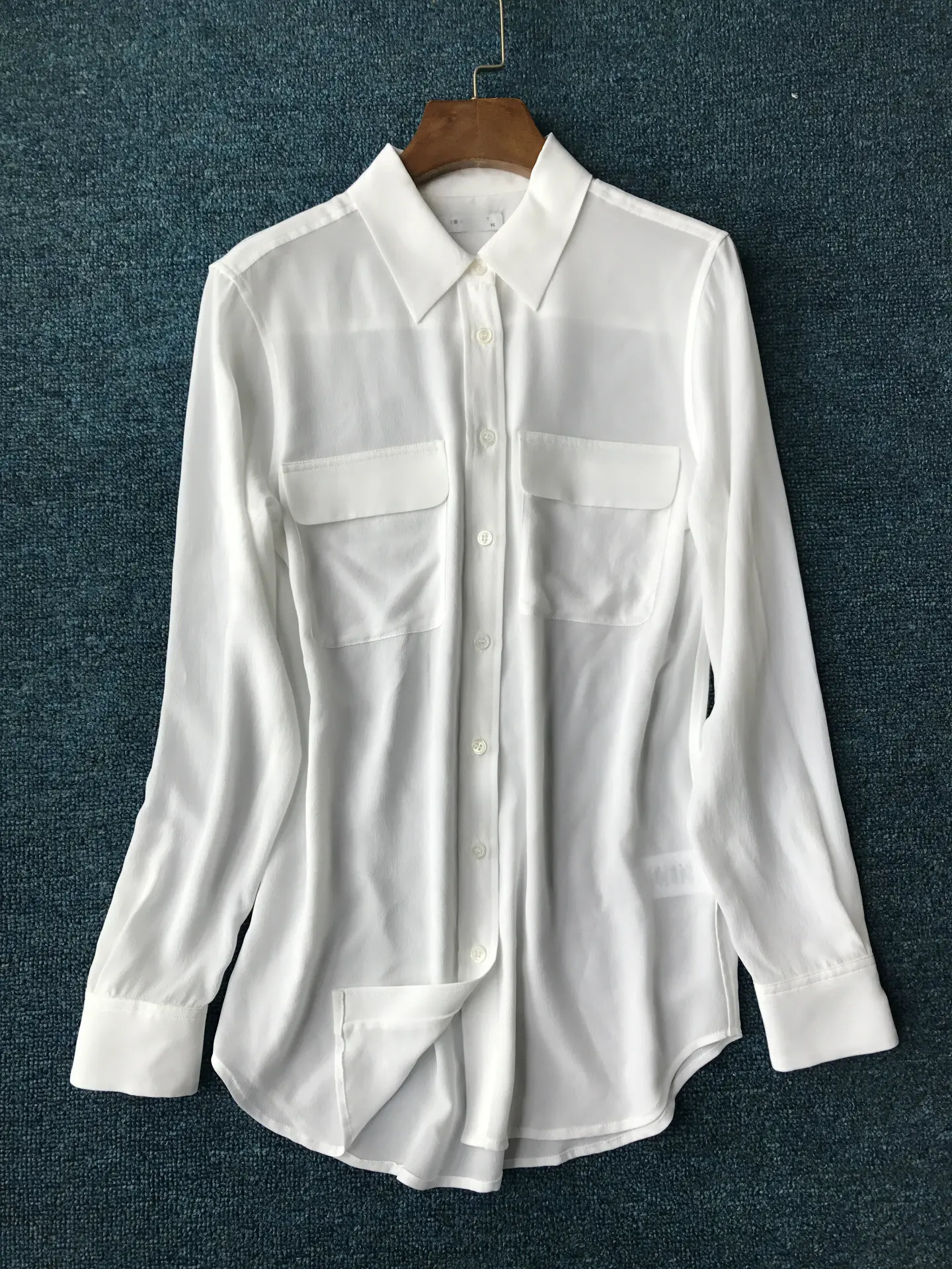 Женская рубашка,, песочная, моющаяся, шелковая, Классическая, с двойным карманом, с длинным рукавом, женская рубашка, Женские топы и блузки