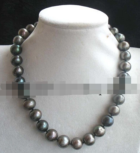 

11.25 Bigger! freshwater pearl black near round beads 12.5-14mm necklace