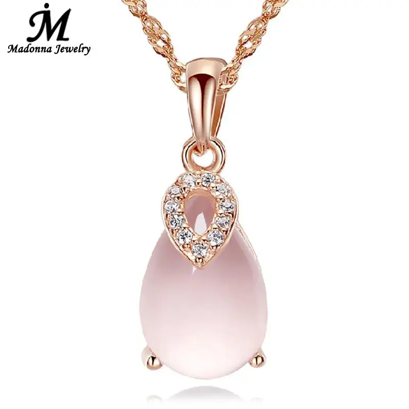 

2017 Fashion Women Rose Gold color Pendant Lucky Heart Quartz Silver Plated Necklace Pendant Girl Pink Party Jewelry Wholesale