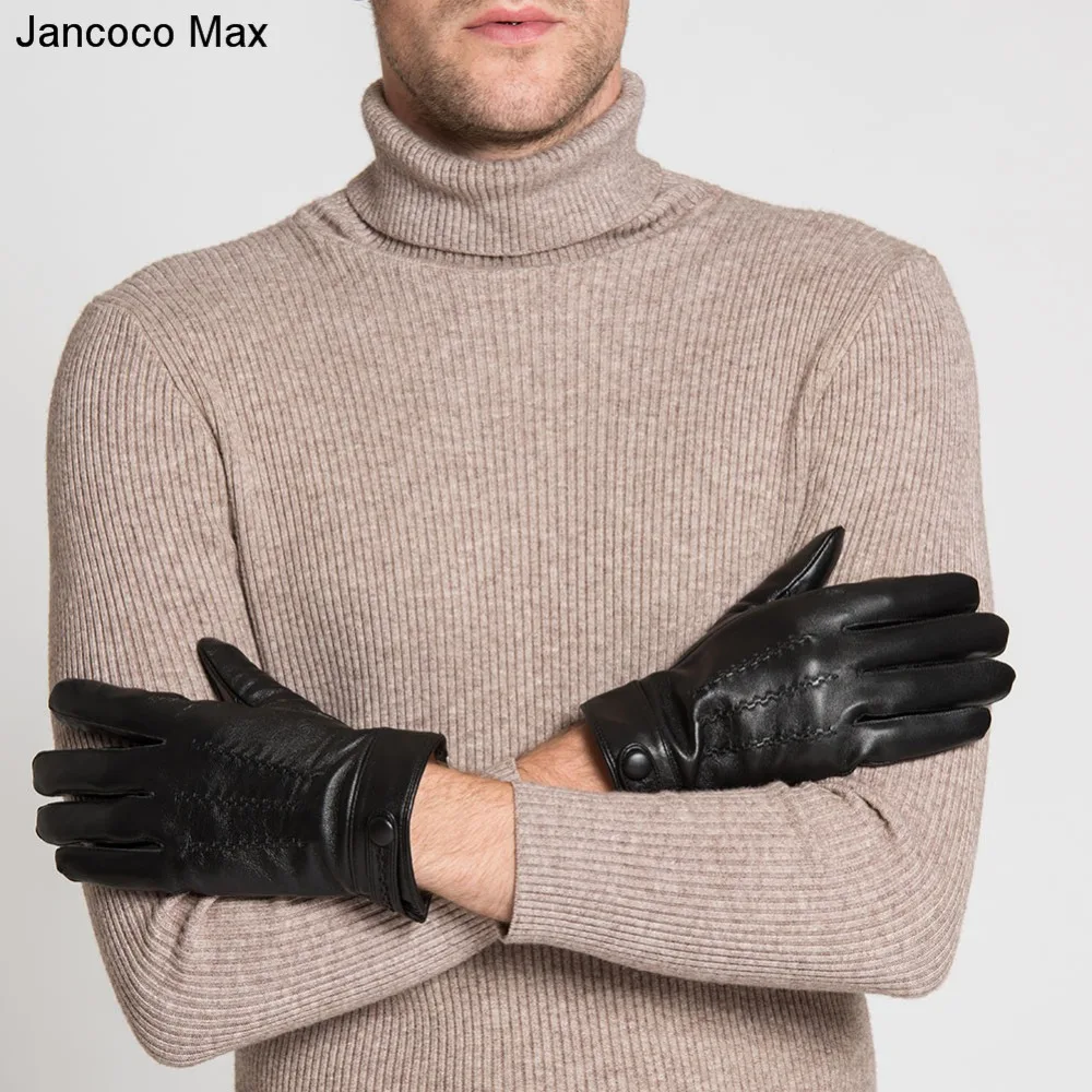 Jancoco Max Натуральная овечья кожа зимние теплые перчатки для вождения мягкие перчатки с сенсорным экраном для мужчин S2055