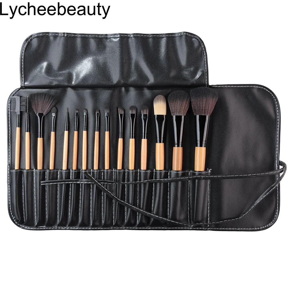 

15 pcs Soft Synthetic Hair make up tools kit Cosmetic Beauty Makeup Brush Black Sets with Leather Case