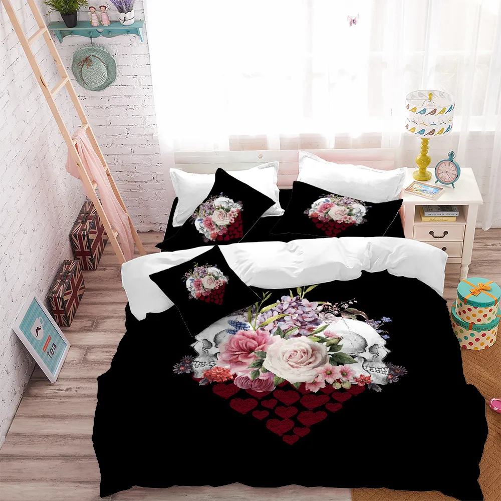 الأزواج السكر الجمجمة طقم سرير روز القلب مجموعة غطاء لحاف مطبوع عيد الحب الفراش ديكور غرفة نوم المخدة 3 قطعة D30 الأزواج السكر الجمجمة طقم سرير روز القلب مجموعة غطاء لحاف مطبوع عيد الحب الفراش ديكور غرفة نوم المخدة 3 قطعة D30