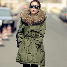 Large Real Fur 2016 Winter Jacket Women White Duck Down Parka Jackets Natural Raccoon Fur Collar Female Winter Coat Women Parkas