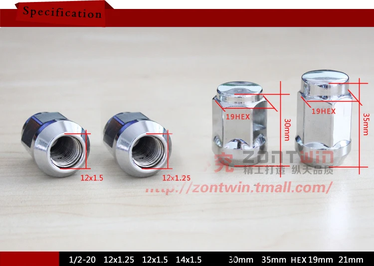 20 шт Универсальные гайки для автомобилей, колесные болты M12x1.25, шестигранные 19