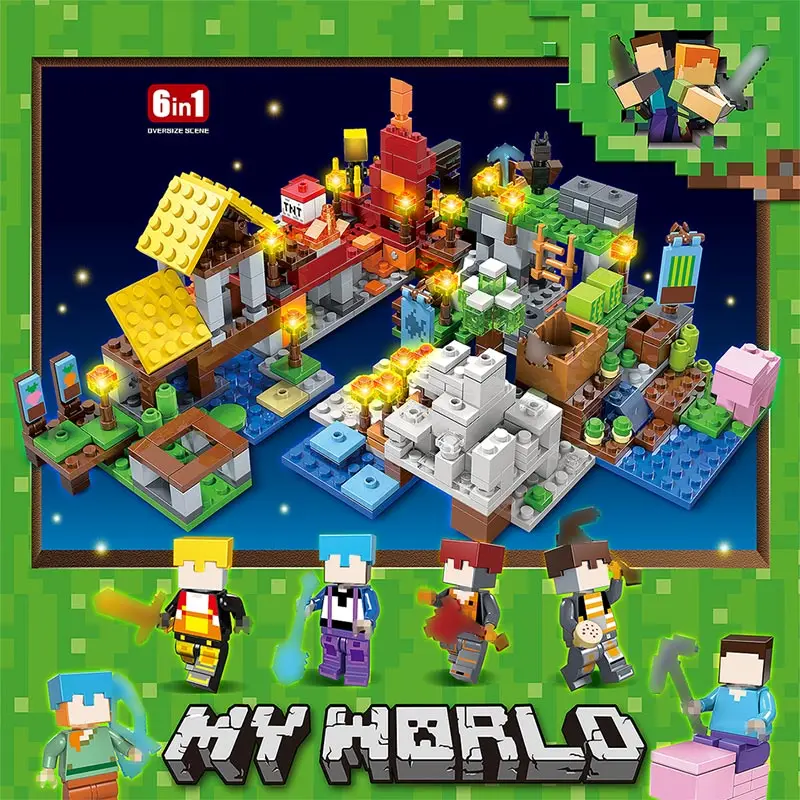 737pcs My World Farm Cottage Building Blocks Compatible LegoINGLY Minecraft Village Defend Homes Figures DIY Enlighten Kid Toys