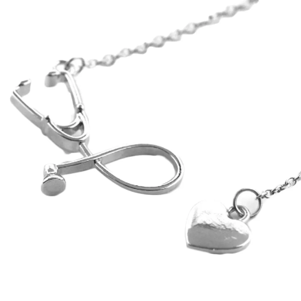 4 Colors Stethoscope necklace Heart and Stethoscope Pendant for Doctor