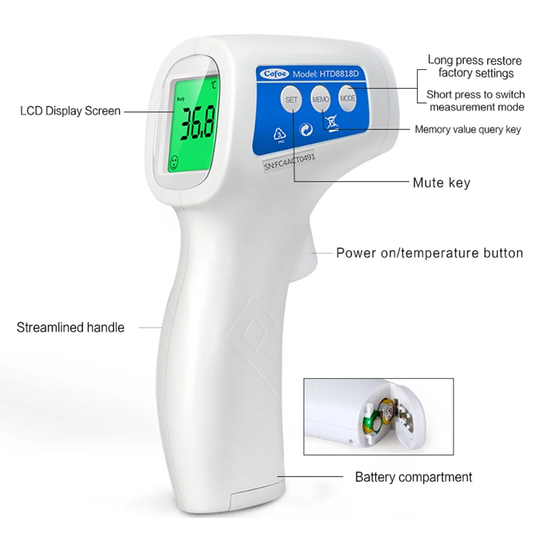 Cofoe детский лоб ИК инфракрасный термометр бесконтактный термометр с ЖК-дисплеем измерение температуры тела/объекта