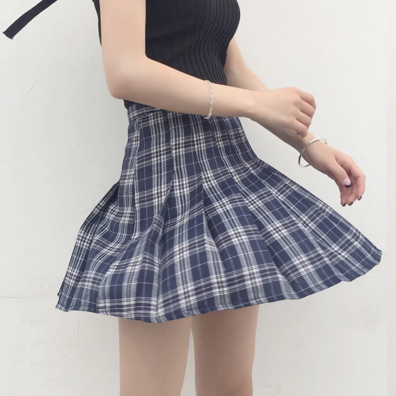 

Korean Fashion High Waist Pink Plaid Pleated Skirt Women Summer Harajuku Kawaii Schoolgirl Skirt Umbrella Skirt MG40