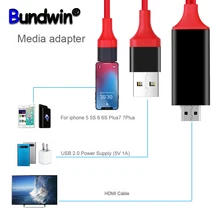 Bundwin для Lightning-HDMI HD tv адаптер 1080P HDMI кабель для игры видео дисплей для iPhone 6 7 8 Android смартфон
