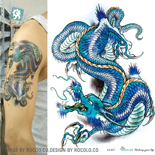 autocollants de tatouage imperméable À l'eau couleur ciel dragon