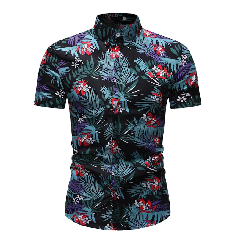 2019 летние рубашки с короткими рукавами и цветочным принтом, мужские повседневные крутые топы, гавайская пляжная рубашка, мужские рубашки с