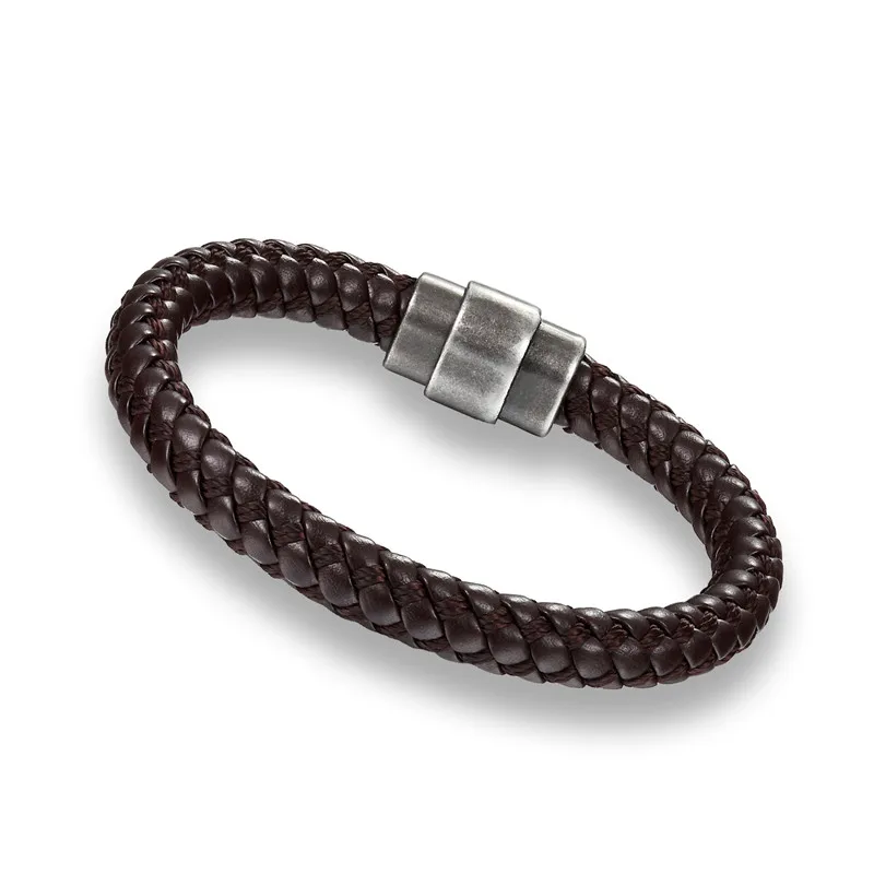 MKENDN новое поступление настоящий плетеный кожаный браслет для мужчин и женщин с магнитной застежкой мужские браслеты ювелирные изделия - Окраска металла: coffee