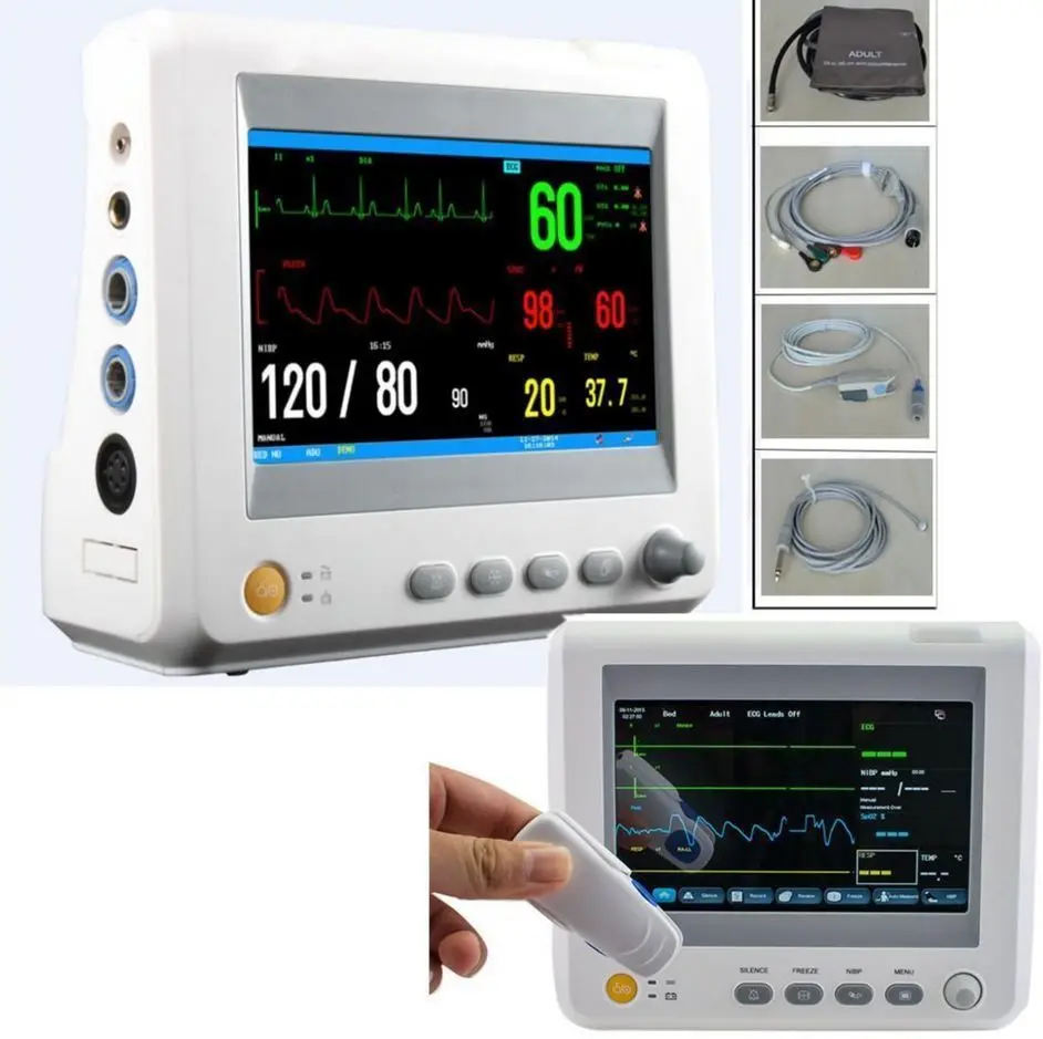 8 дюймов ICU CCU монитор пациента мультипараметрический ЭКГ оксиметр кровяное давление Частота пульса температура дыхания медицинский уход за здоровьем