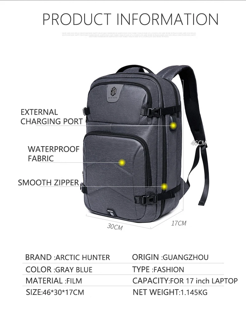 Waterproof 15.6inch Laptop Backpacks Men Business Travel Large Capacity Backpack Teenage Boys Girls School Back Pack