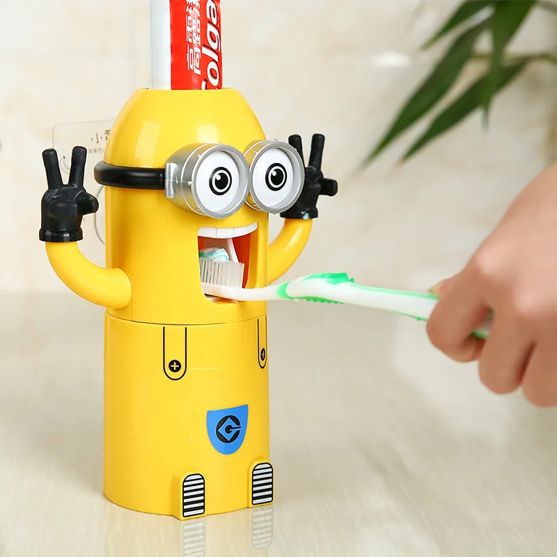 2016-Home-Bathroom-Products-Cute-Design-Set-Cartoon-yellow-Minions-Toothbrush-Holder-Automatic-Toothpaste-Dispenser-Toothpaste (4)