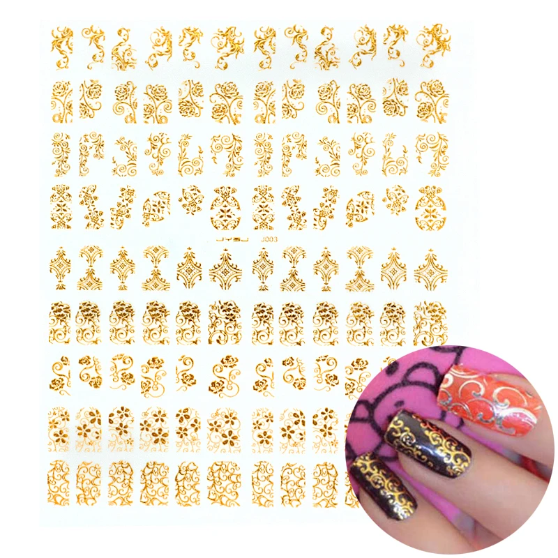 

108Pc / 1Set Mixed Style Glitter Pearl Nail Art Stickers 3D Gold Silver Black Fashion DIY Manicure Nail Art Decorations