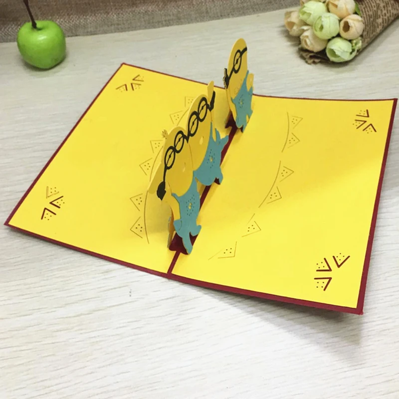 1pcs Sample Minions Postcard Greeting Gift Cards Kraft Kirigami 3D Handmade Pop Up Laser Cut with Envelope Kids Birthday Gifts (5)