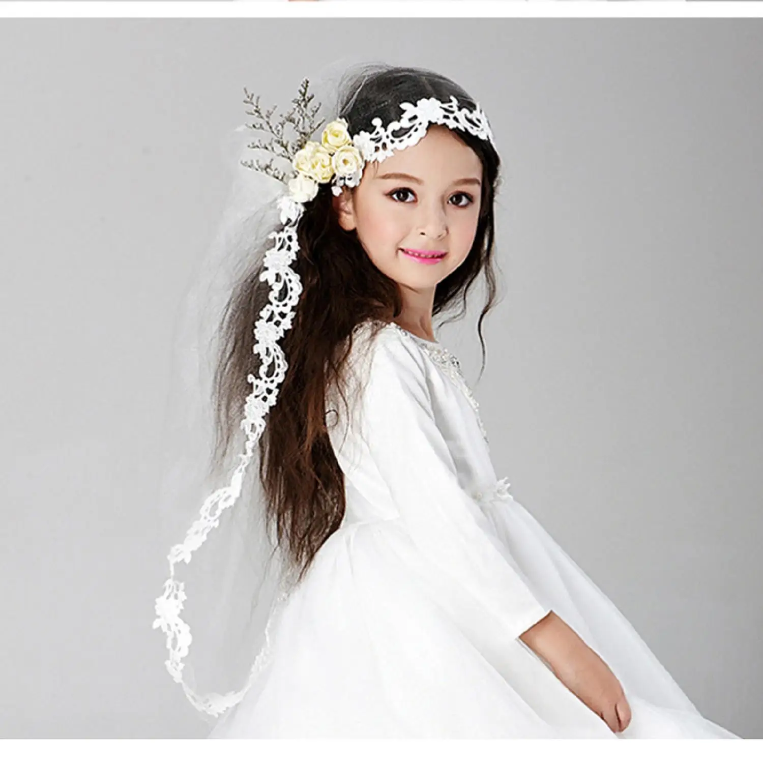 

New arrival White Flower Girl Princess Children Hair Vomb Hairwear Hair Accessories With long veil
