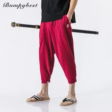 Bumpybeast Размер 5XL штаны-шаровары Me Льняные китайские брюки с вышивкой в традиционном стиле с заплатками, хип-хоп Swag, повседневные брюки