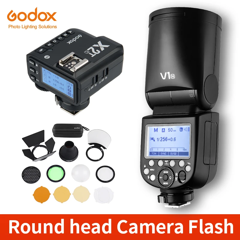 Godox V1-N TTL 2.4G Round Head Camera Flash Speedlite with X2T-N TTL Wireless Flash Trigger for Nikon Cameras