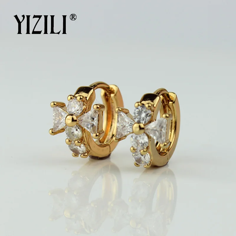 YIZILI,, стильные серьги в форме цветка, золотой цвет, натуральный циркон, серьги для женщин, вечерние, подарок, ювелирное изделие A038 - Окраска металла: gold plated W
