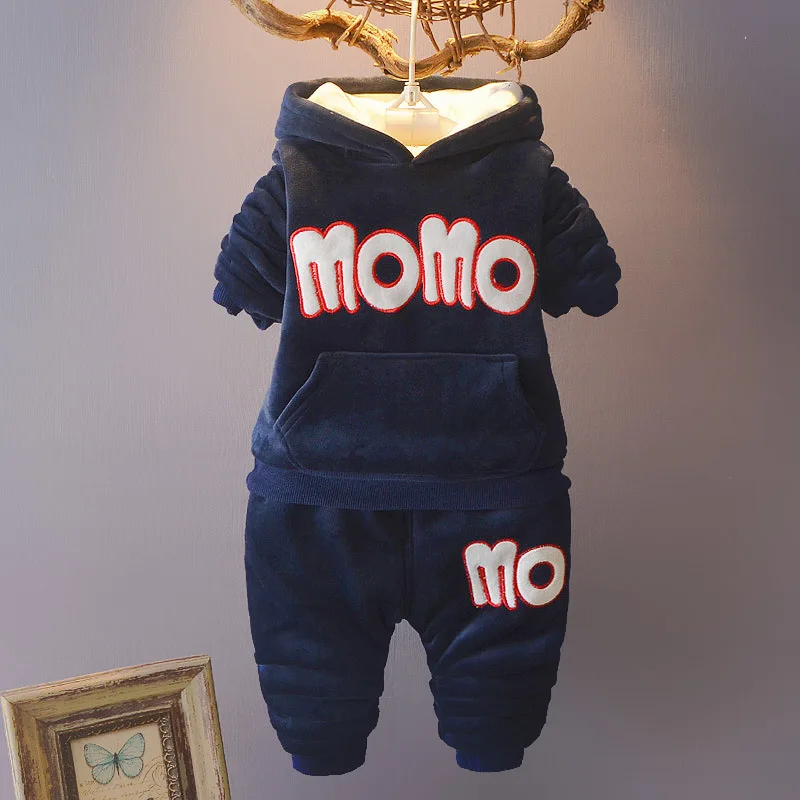 

BibiCola winter boys girls clothing set cotton plus thicken velvet clothing suit children cotton casual clothes sport clothing