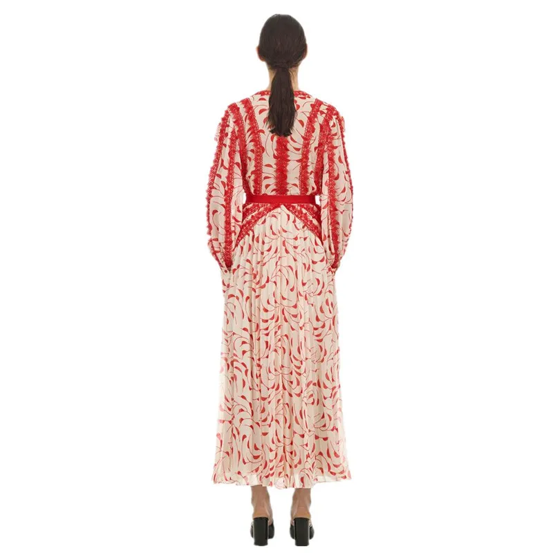 Высокое качество Летние шифоновые женские красные платья сексуальные Boho V шеи пышные рукава Laides вечерние праздничные макси платья одежда