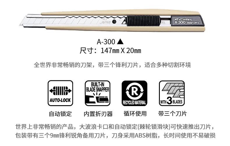 Японский импортный резак NT, универсальный нож, держатель ножа, лезвие, 9 мм, нержавеющая сталь, многофункциональный, бумажная резка, промышленный
