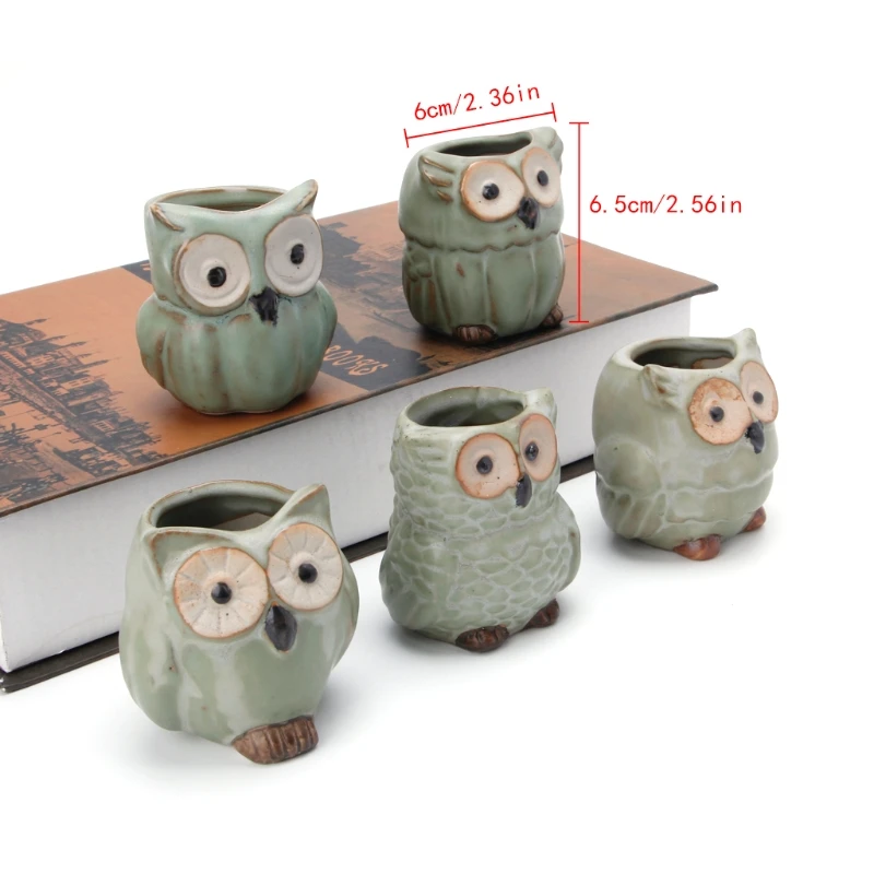

5Pcs Cute Owl Ceramic Succulent Planter Miniature Flower Plant Pots Office Decor