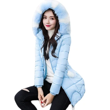 

New 2019 Winter Cotton Coat Women Slim Outwear Medium-long Padded Jacket Thick Soft Fur Hooded Wadded Warm Parkas Winterjas D301