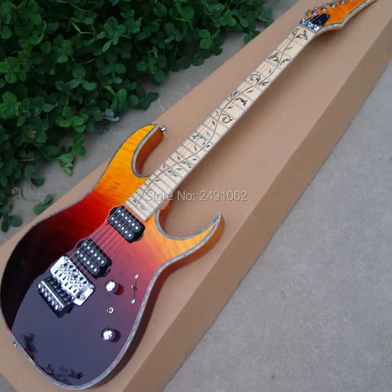 

China huwena electric guitar manufacturing high quality pearl shell mosaic flower fingerboard free shipping