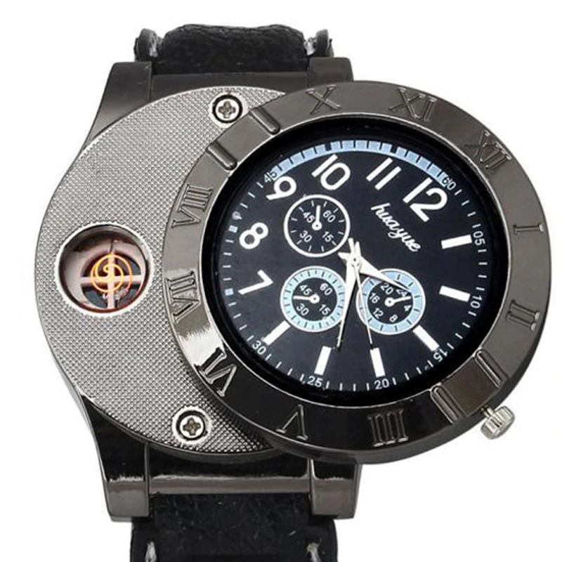 

New USB Charge Lighter Watch Windproof Electronic Flameless Lighter Watches Men Watches Quartz Watches Clock relogio masculino