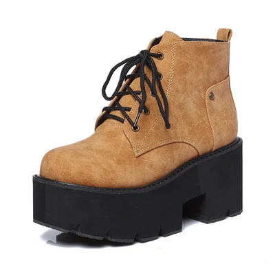 

Round head cross straps women's shoes non-slip wear-resistant rubber bottom boots muffin thick-soled lace women's booties