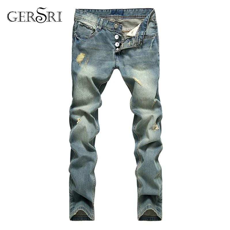 Gersri European American Style Popular Fashion jeans hole famous brand spliced jeans straight mens blue jeans pants men's jeans Gersri European American Style Popular Fashion jeans hole famous brand spliced jeans straight mens blue jeans pants men's jeans