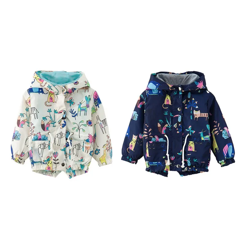 Baby Girls Coats Autumn Jackets Hooded Graffiti Printing Baby Outerwear&Coats Kids Children Clothing 2-6 T Bebes