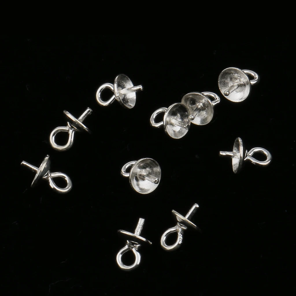 20 Pieces 925 Sterling silver color Pendant Clasp Pearl Bail Pins Half Drilled Pearl Jewelry Making Connector for Pendants 4mm 5mm