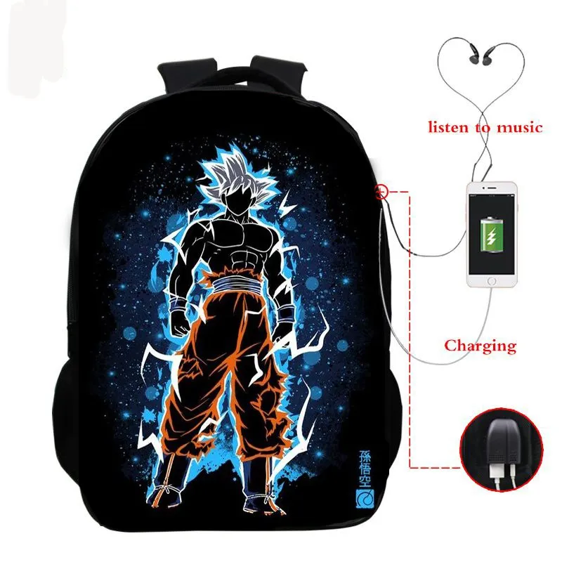 Dragon Ball Z Super Mochila рюкзак с Гоку для наушников школьные сумки дорожные сумки Повседневная сумка для книг usb зарядка SAC A DOC - Цвет: 9