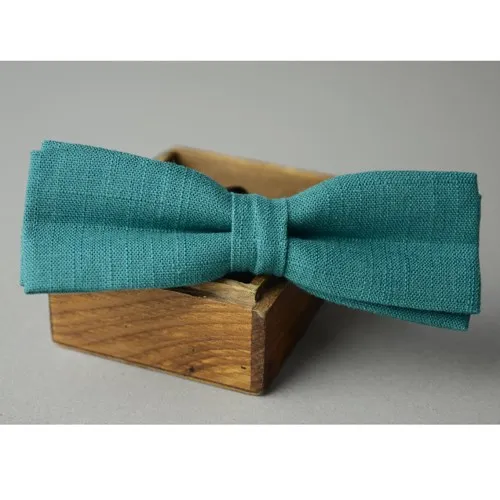 Blue green hemp fashion slim bow tie,linen handmade ties,butterfly tie