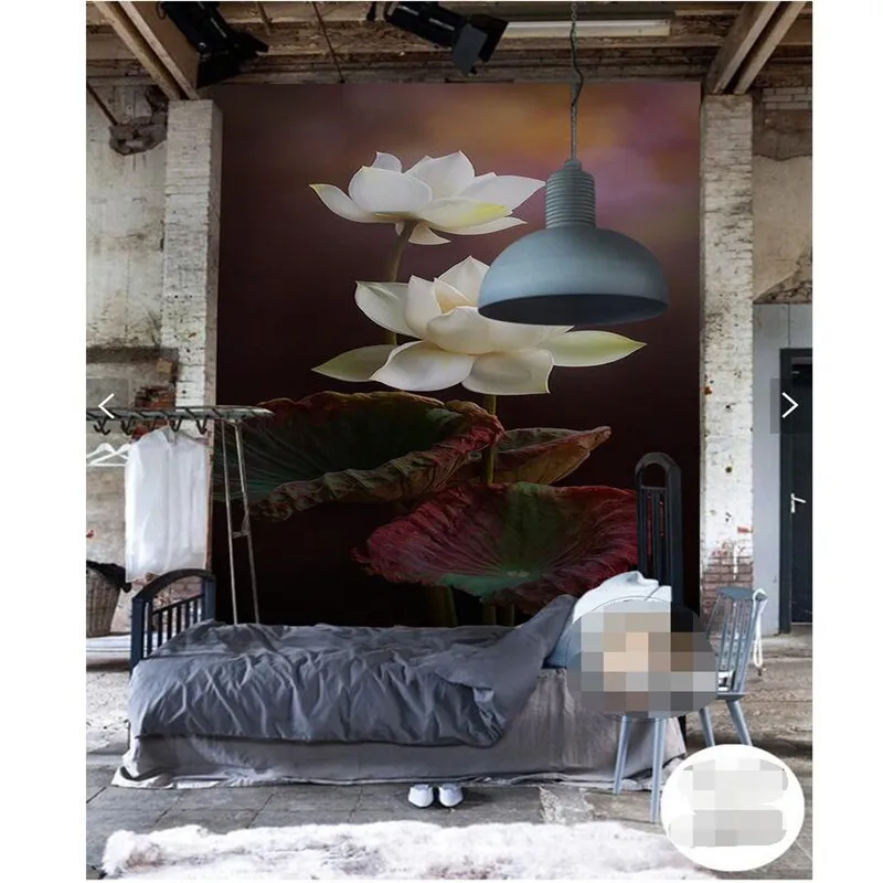

wall paper 3d art mural HD European white lotus relief wall covering Home Decor Modern Wall Painting For Living Room wallpaper