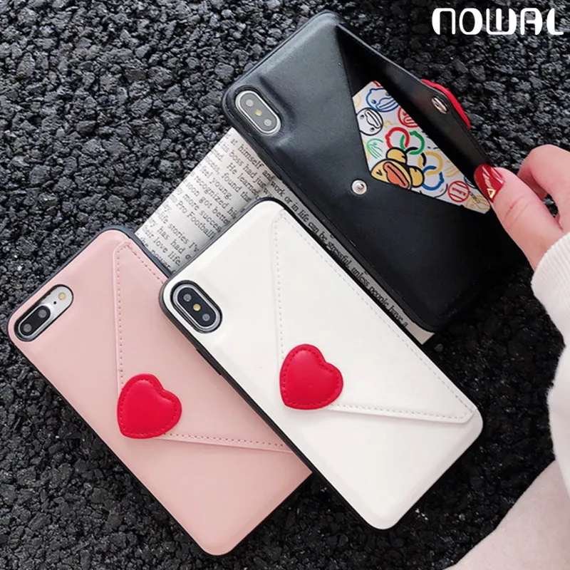 Милый чехол кошелек с сердечками для iPhone X XR XS Max 6 6S 7 8 Plus 10 Слоты кредитных карт