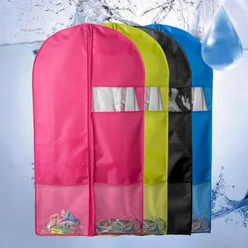 

4PCS Assorted Colors Waterproof Dustproof Oxford Cloth Clothes Protective Cover with Transparent Window Mesh Pockets 58x125cm