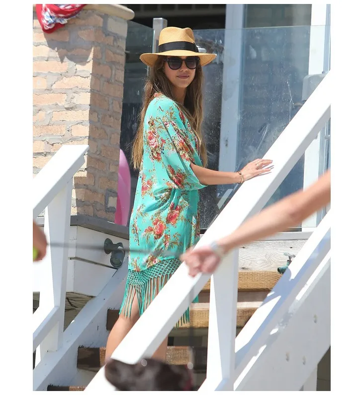 Летняя Пляжная накидка бикини с цветочным рисунком, купальный костюм, накидка пляжная одежда, купальник с бахромой, платье Saida De Praia
