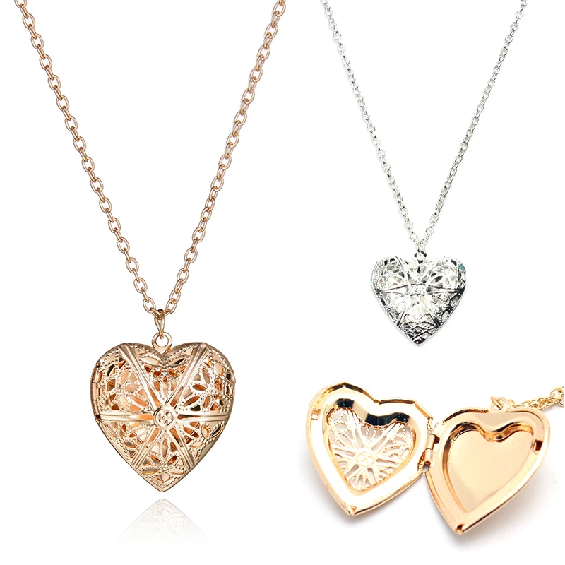 

Alloy Sale Golden Hollow Out Drop Shipping Girls Women Flower Box Photo Pendant Necklaces Silvery 1PC Allergy Free Heart-shaped